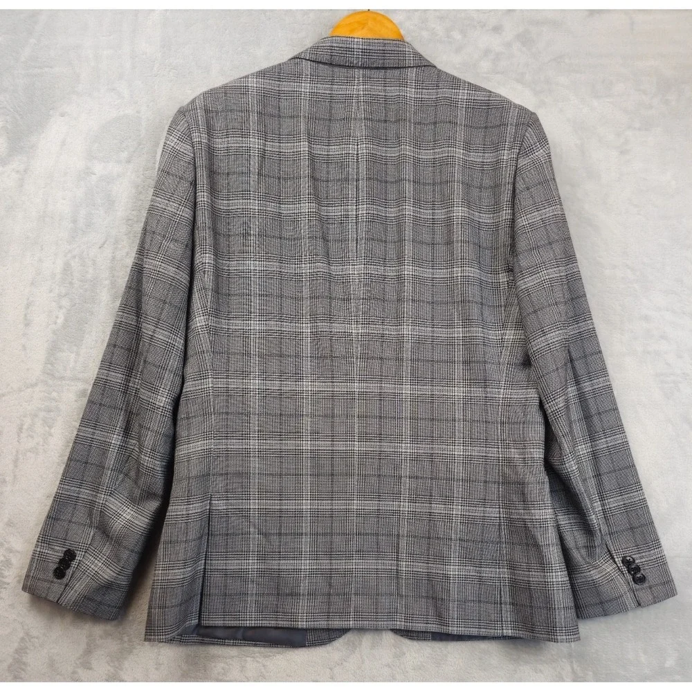 Moss London Mens Gray Houndstooth Plaid Suit Skinny Fit 42R Pants 36x31